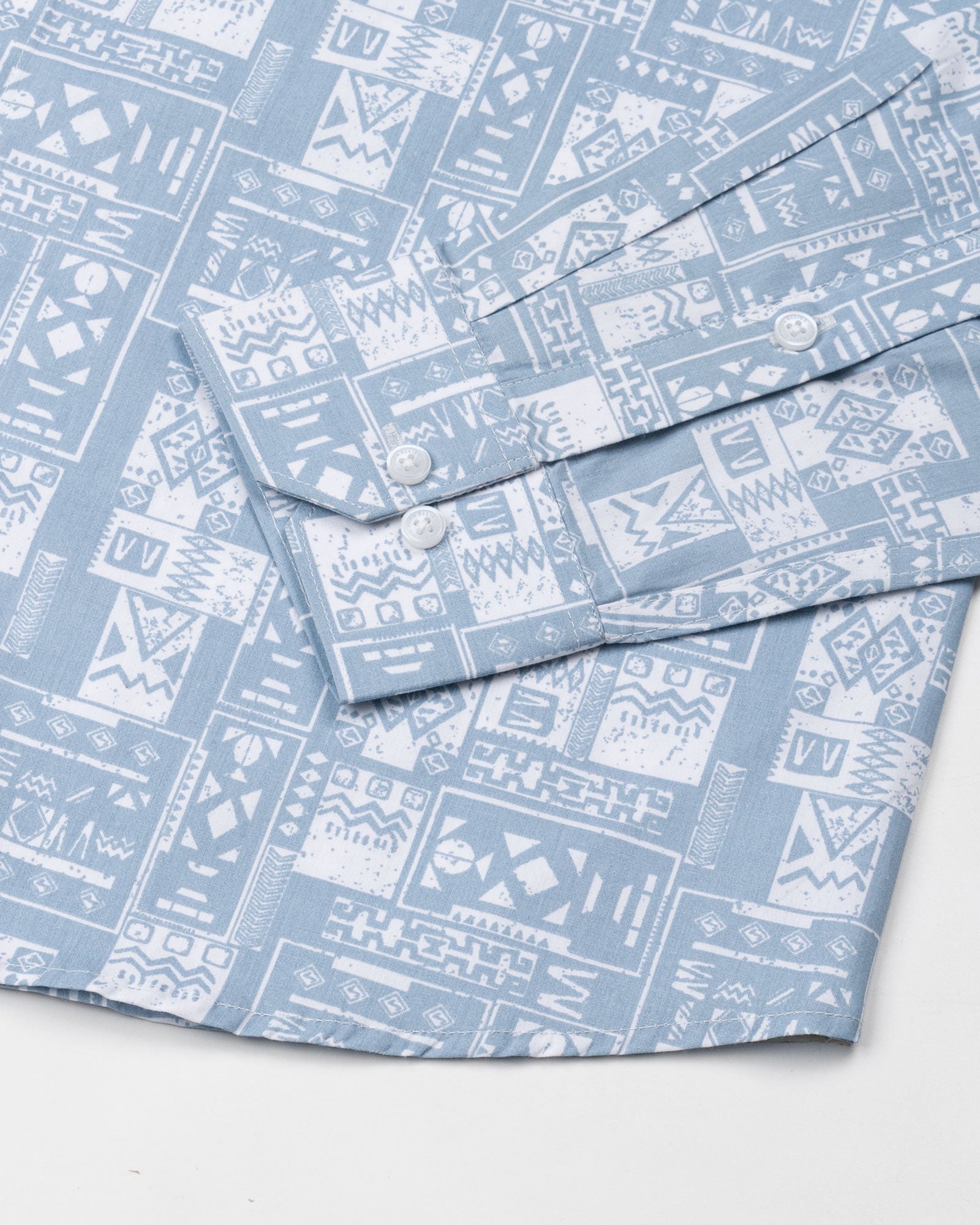 Gazan Blue Cotton Geometric Printed Shirt - John Ellies