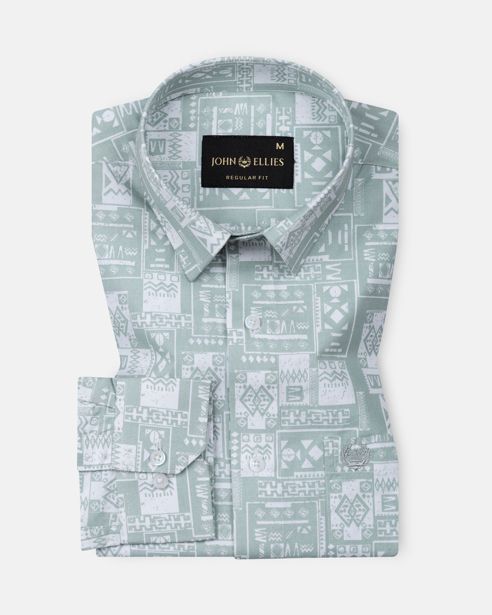 Gazan Olive Cotton Geometric Printed Shirt - John Ellies