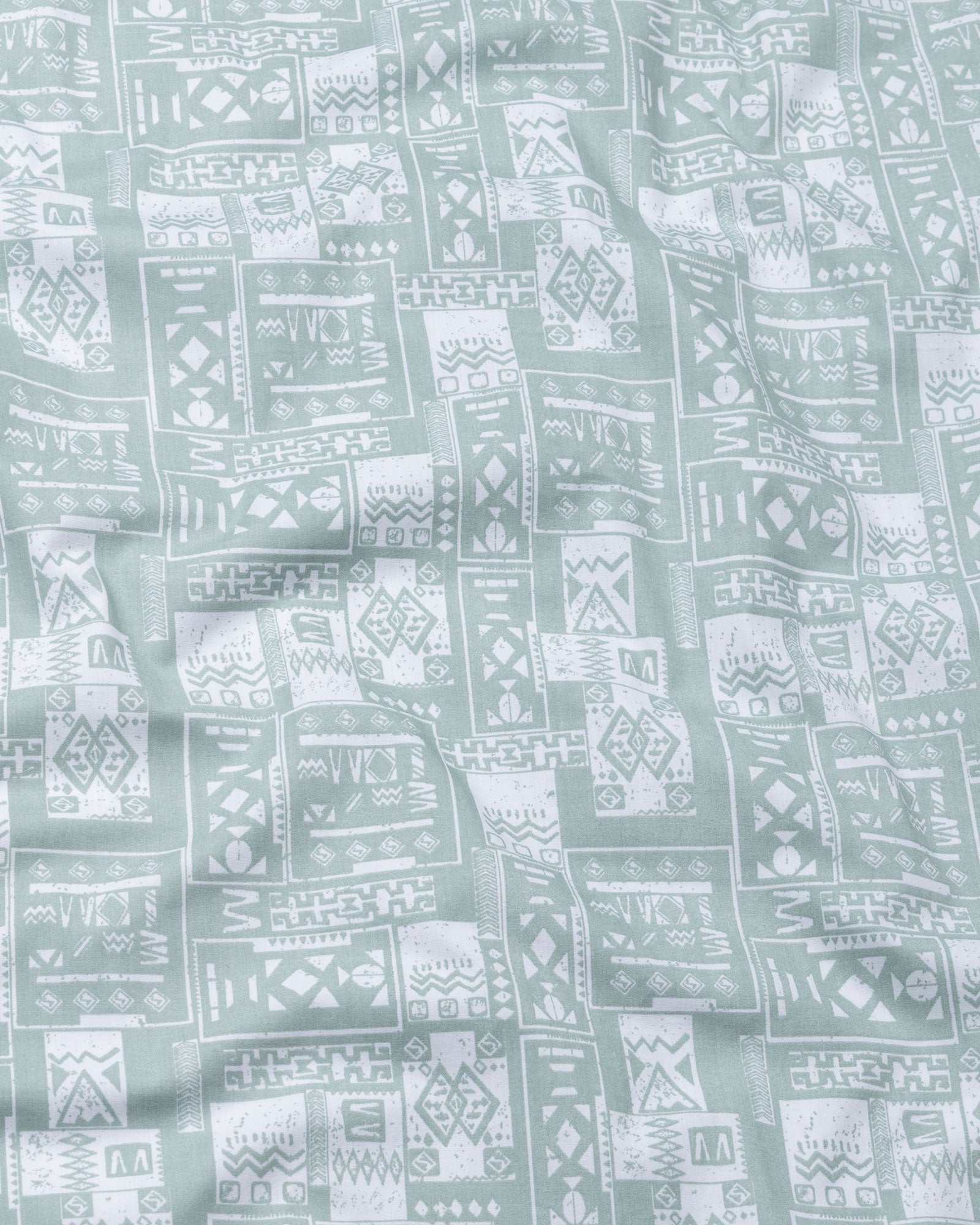 Gazan Olive Cotton Geometric Printed Shirt - John Ellies