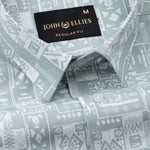 Gazan Olive Cotton Geometric Printed Shirt - John Ellies