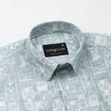 Gazan Olive Cotton Geometric Printed Shirt - John Ellies