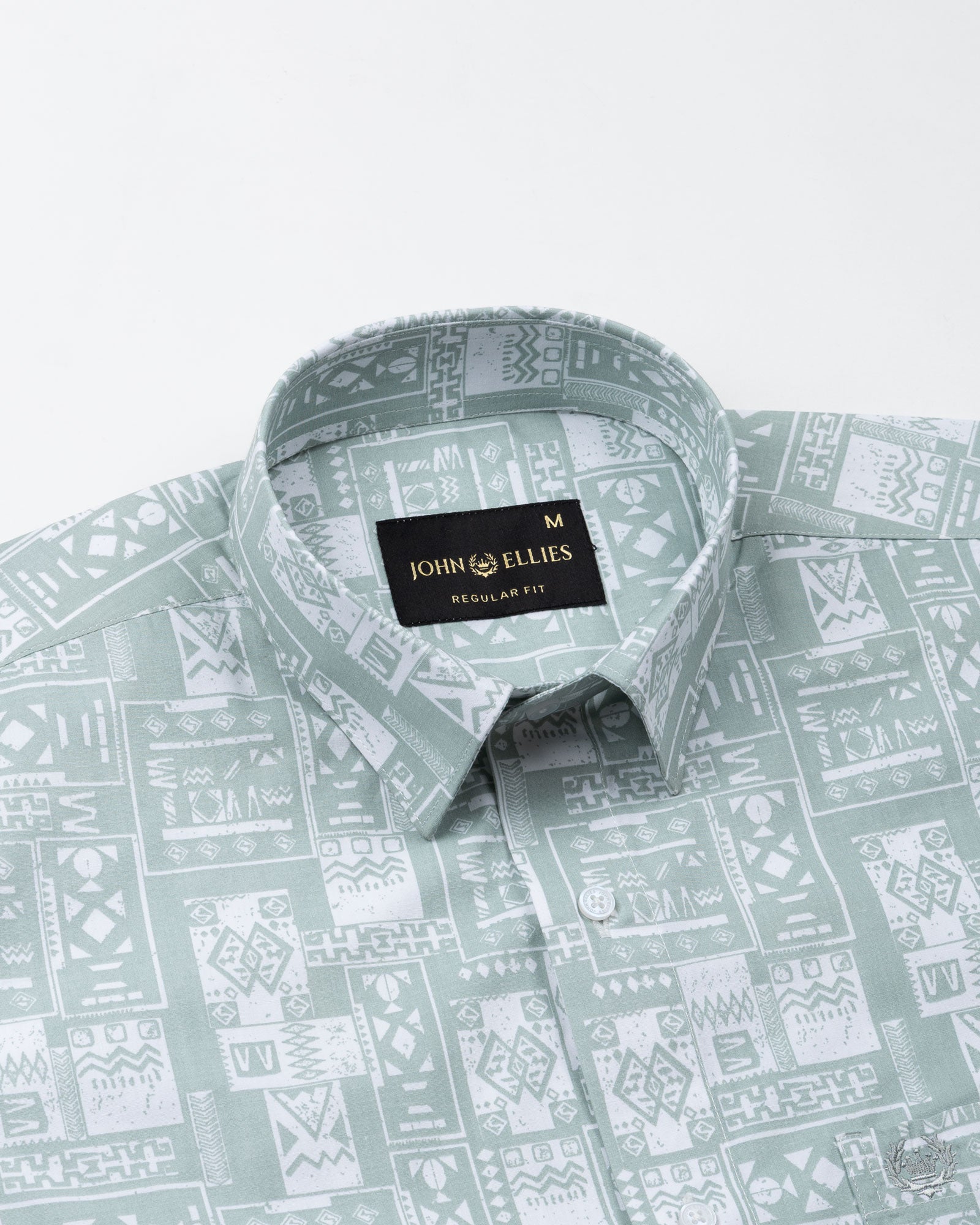 Gazan Olive Cotton Geometric Printed Shirt - John Ellies