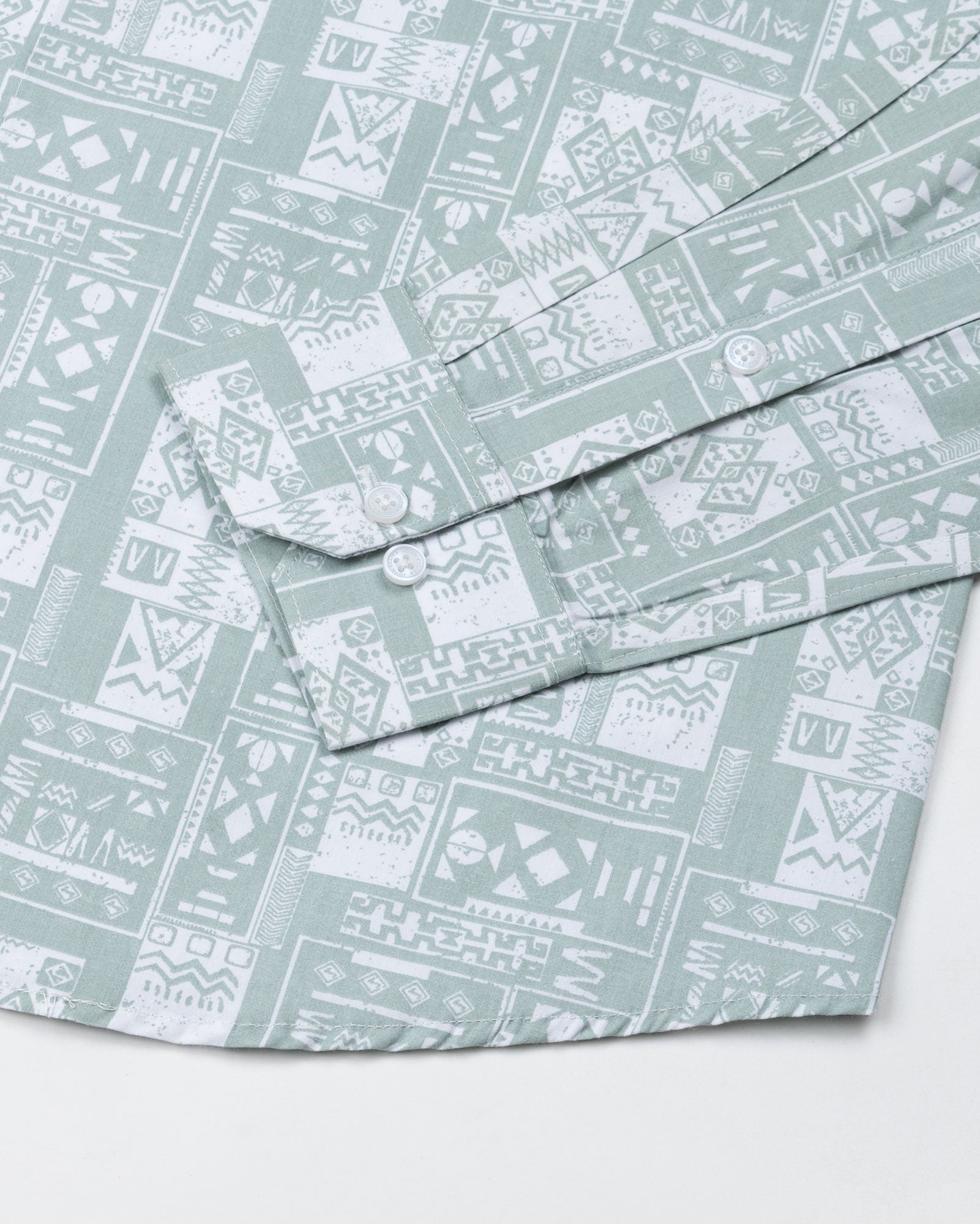 Gazan Olive Cotton Geometric Printed Shirt - John Ellies