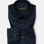 Leeds Navy Blue Cotton Geometric Printed Shirt - John Ellies