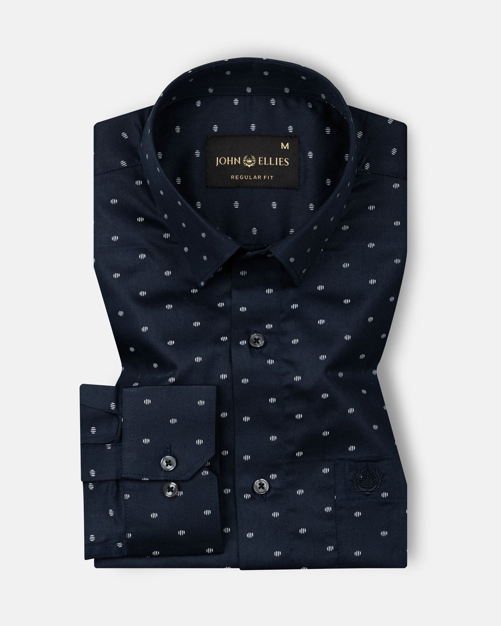 Leeds Navy Blue Cotton Geometric Printed Shirt - John Ellies