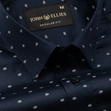 Leeds Navy Blue Cotton Geometric Printed Shirt - John Ellies