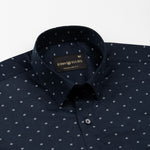 Leeds Navy Blue Cotton Geometric Printed Shirt - John Ellies