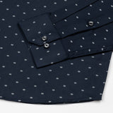 Leeds Navy Blue Cotton Geometric Printed Shirt - John Ellies