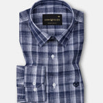 Morlae Navy Blue Linen Blend Check Shirt - John Ellies