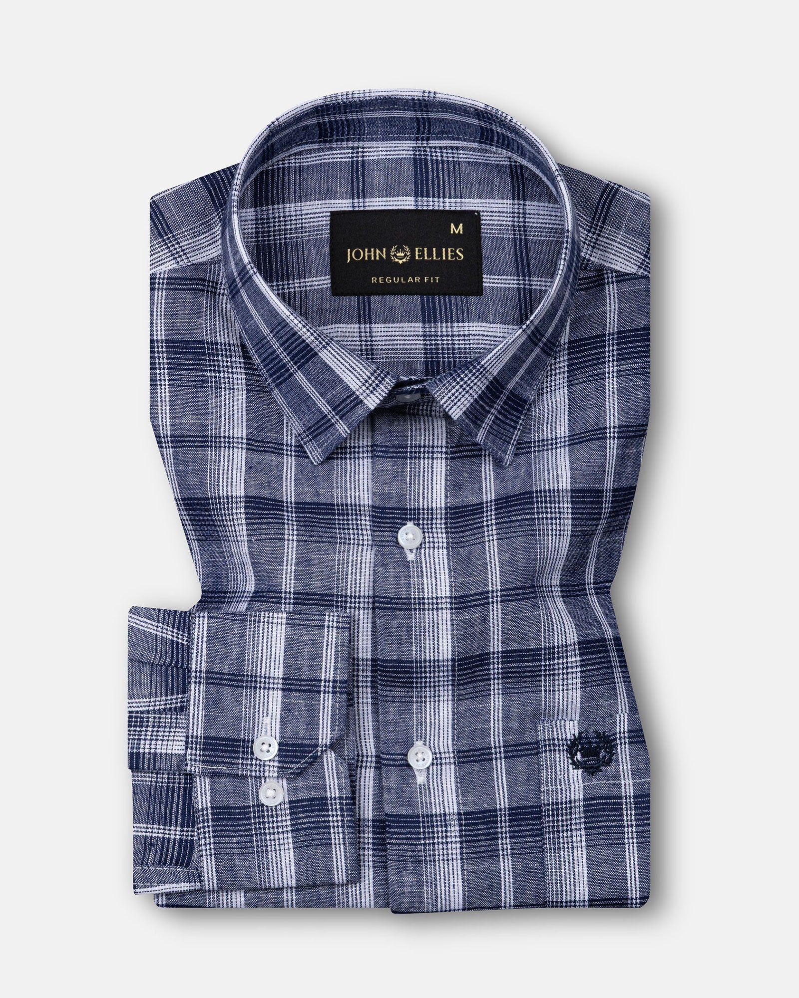 Morlae Navy Blue Linen Blend Check Shirt - John Ellies