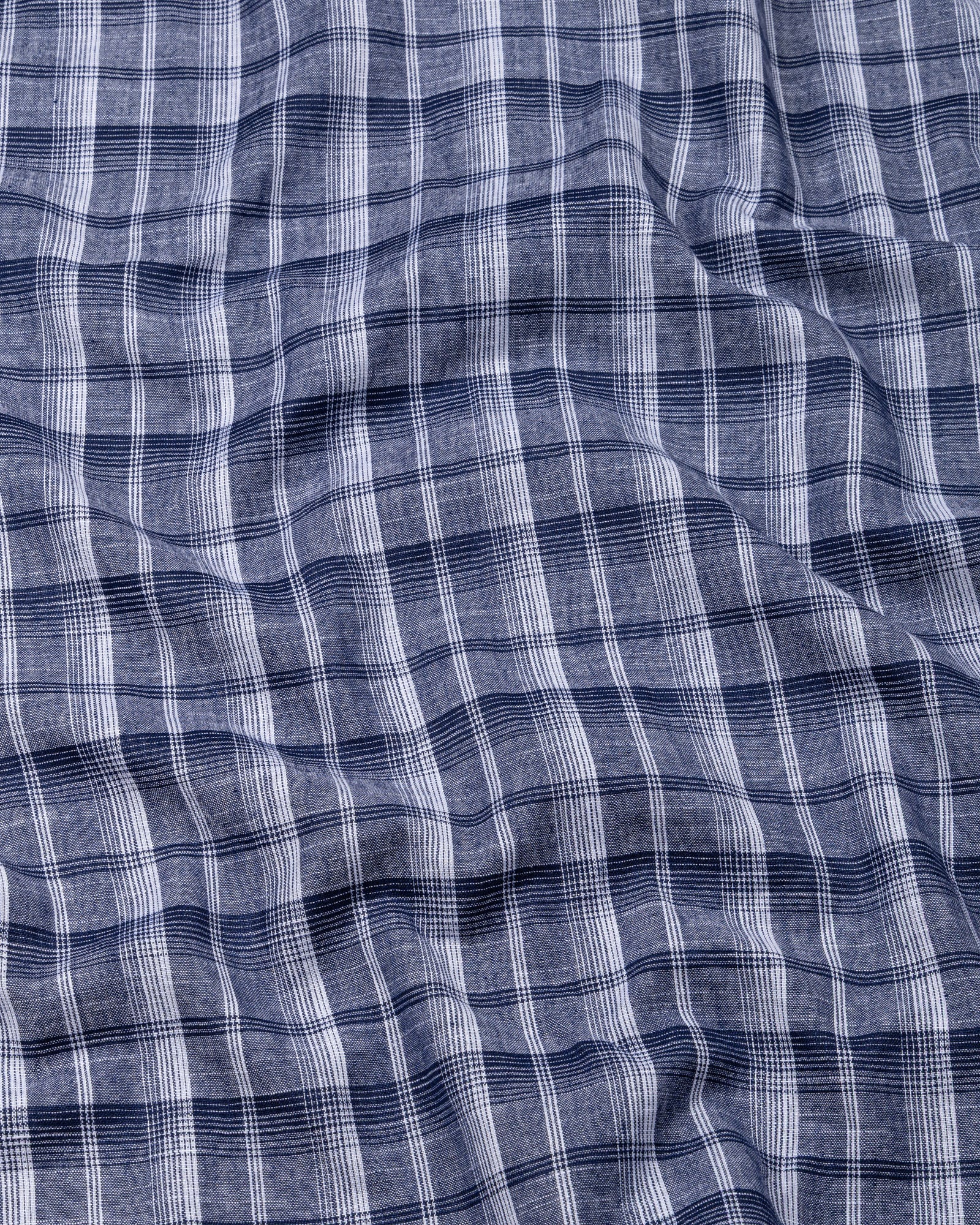 Morlae Navy Blue Linen Blend Check Shirt - John Ellies