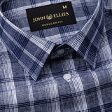 Morlae Navy Blue Linen Blend Check Shirt - John Ellies