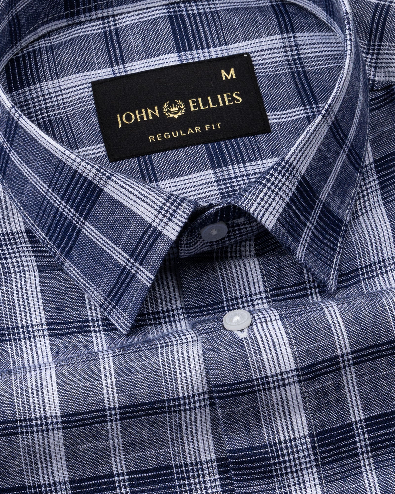 Morlae Navy Blue Linen Blend Check Shirt - John Ellies