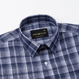 Morlae Navy Blue Linen Blend Check Shirt - John Ellies