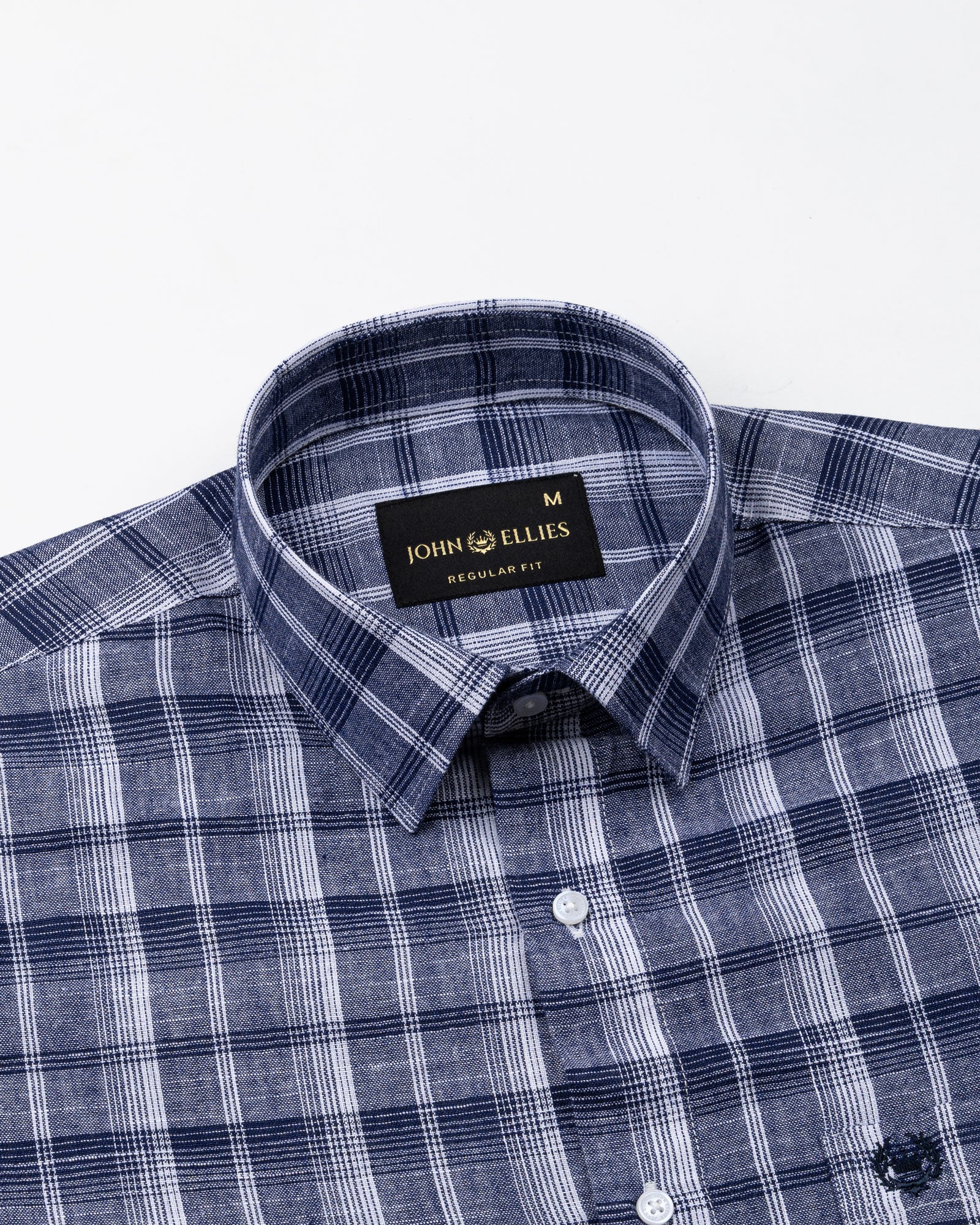 Morlae Navy Blue Linen Blend Check Shirt - John Ellies