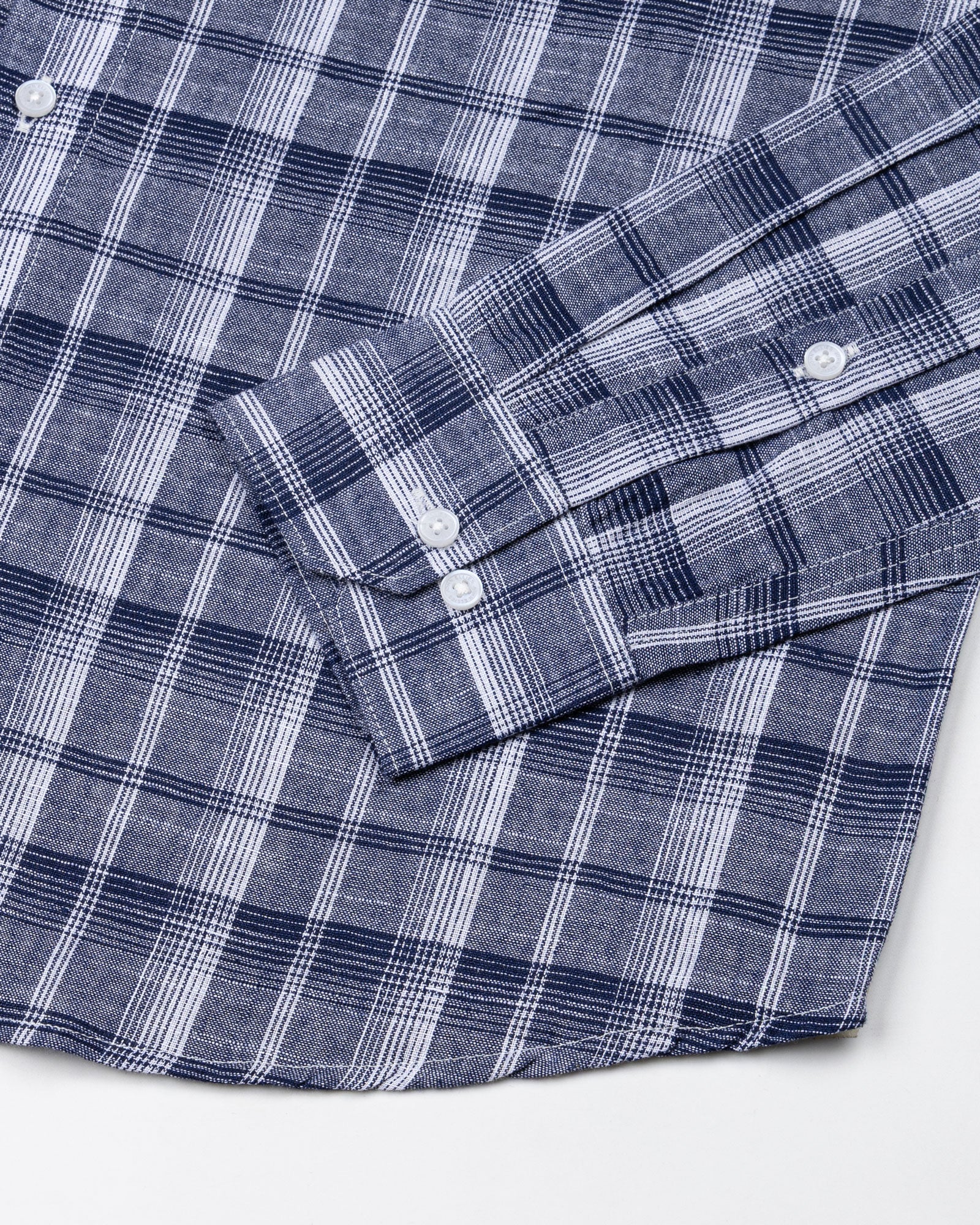 Morlae Navy Blue Linen Blend Check Shirt - John Ellies