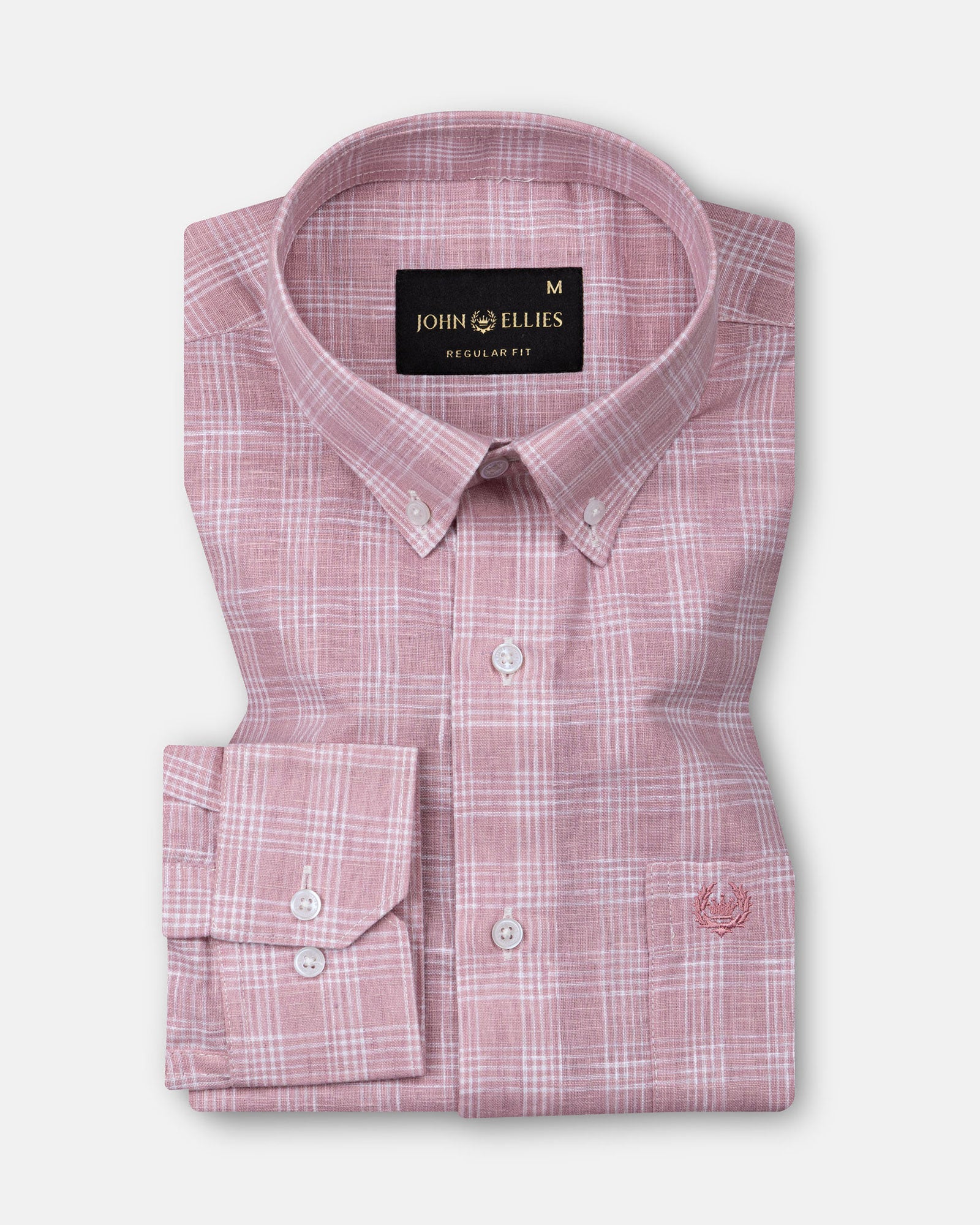 Tickop Pink Check Button Down Linen Shirt - John Ellies