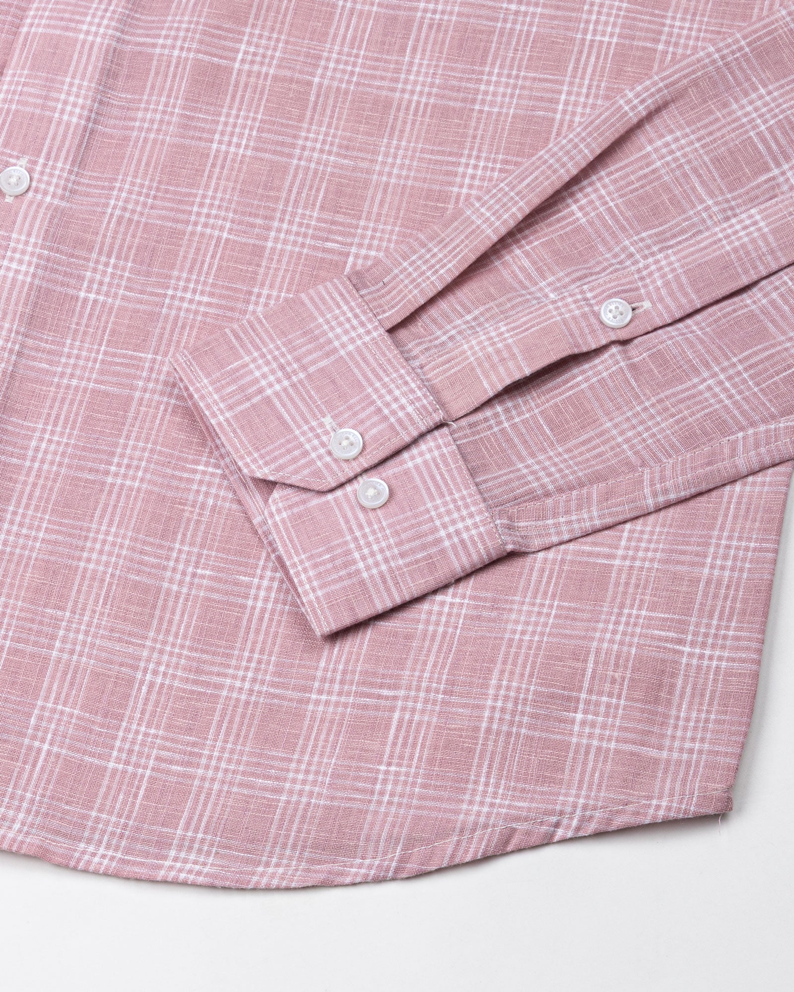 Tickop Pink Check Button Down Linen Shirt - John Ellies