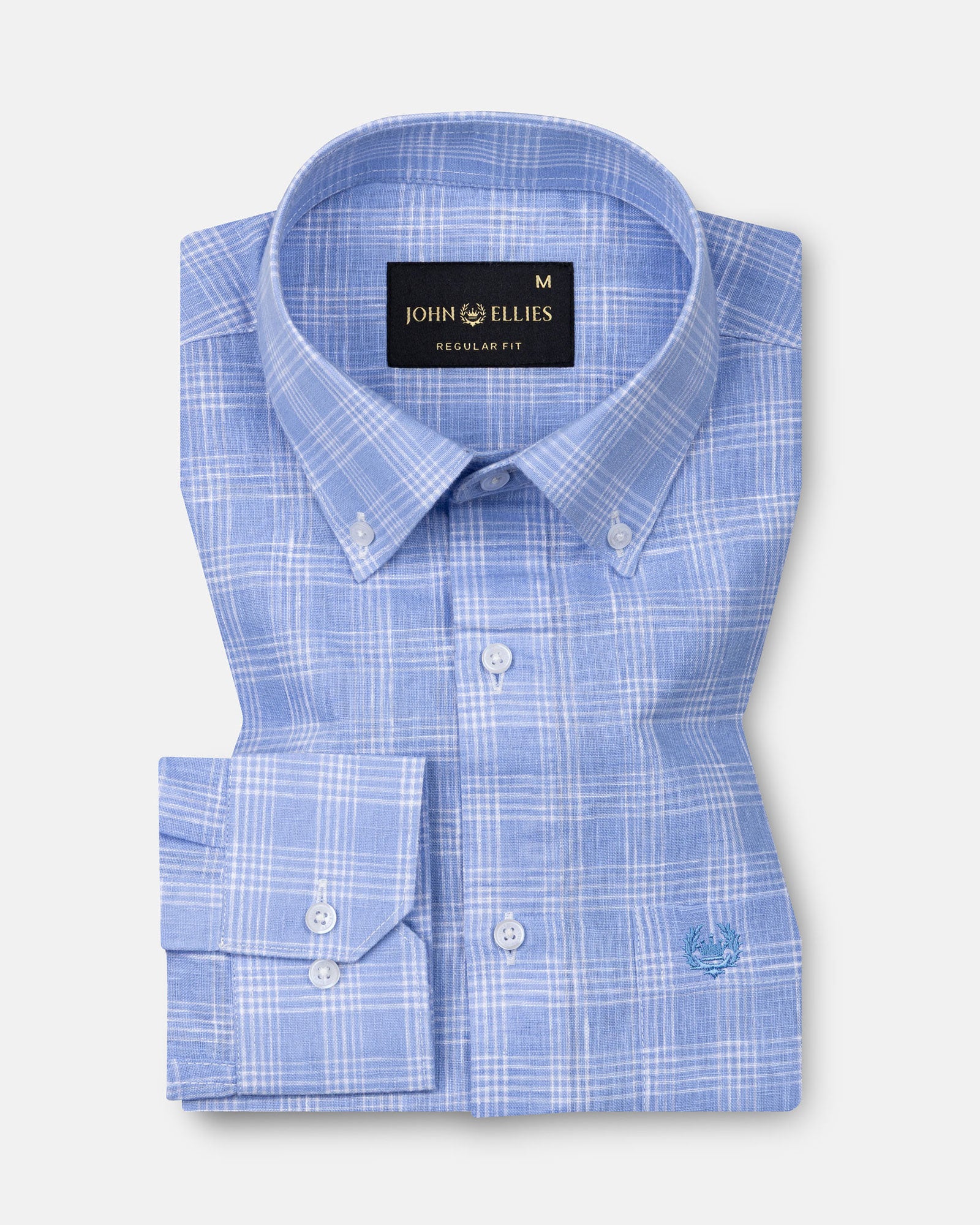 Tickop Blue Check Button Down Linen Shirt - John Ellies