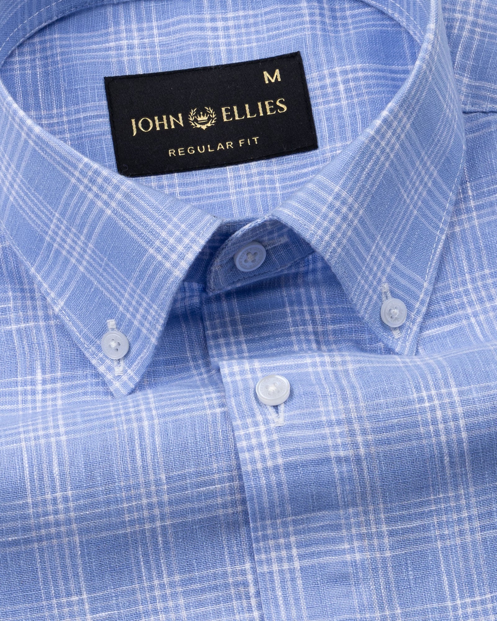 Tickop Blue Check Button Down Linen Shirt - John Ellies