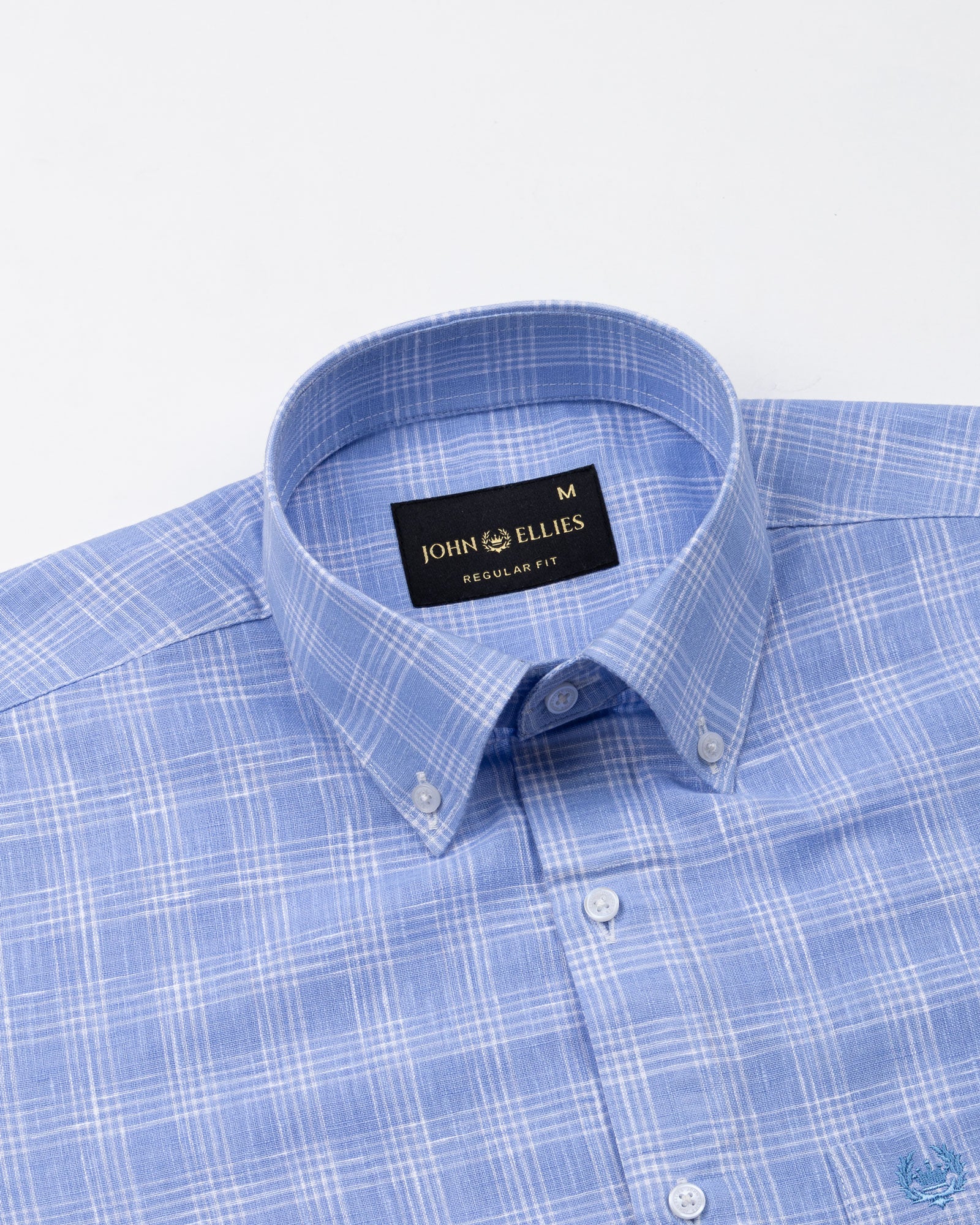 Tickop Blue Check Button Down Linen Shirt - John Ellies