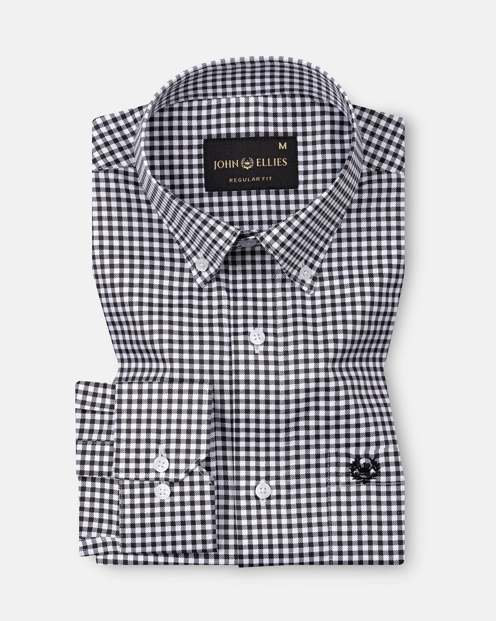 Emblem Black Check Button Down Cotton Shirt - John Ellies