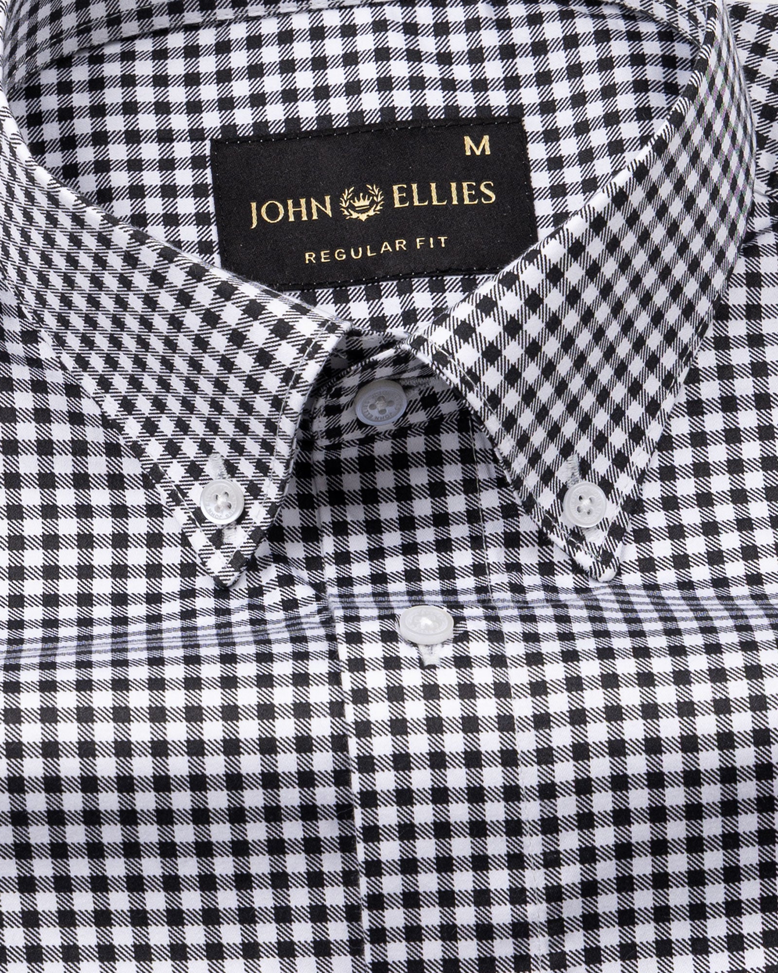 Emblem Black Check Button Down Cotton Shirt - John Ellies