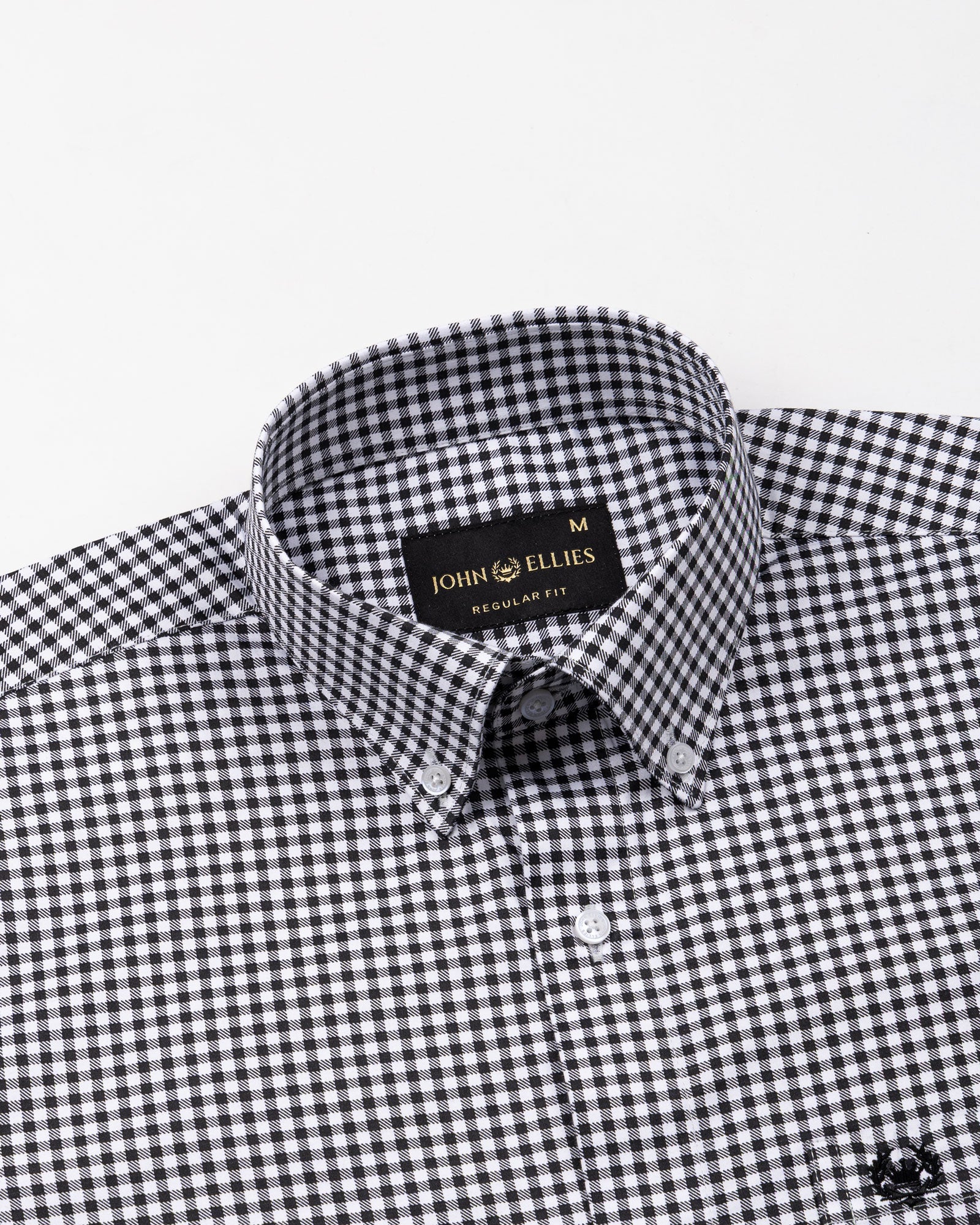 Emblem Black Check Button Down Cotton Shirt - John Ellies