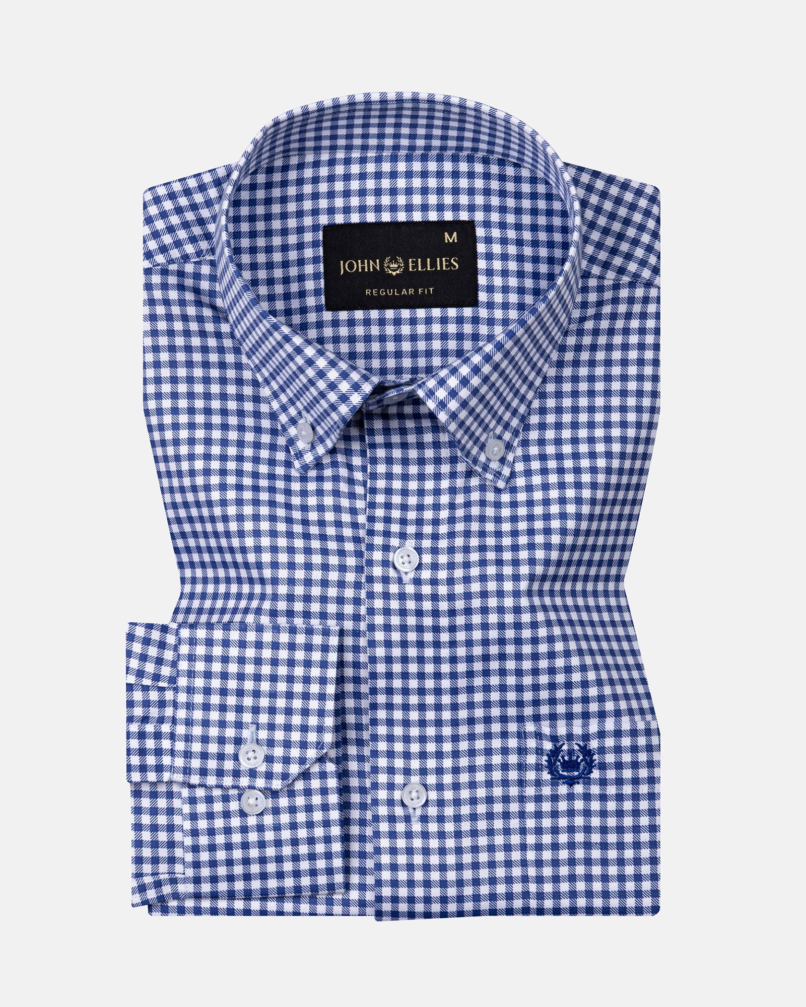 Emblem Blue Check Button Down Cotton Shirt - John Ellies