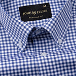 Emblem Blue Check Button Down Cotton Shirt - John Ellies