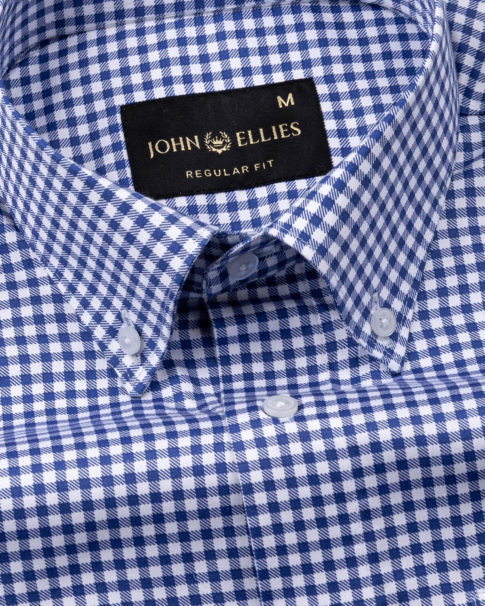Emblem Blue Check Button Down Cotton Shirt - John Ellies