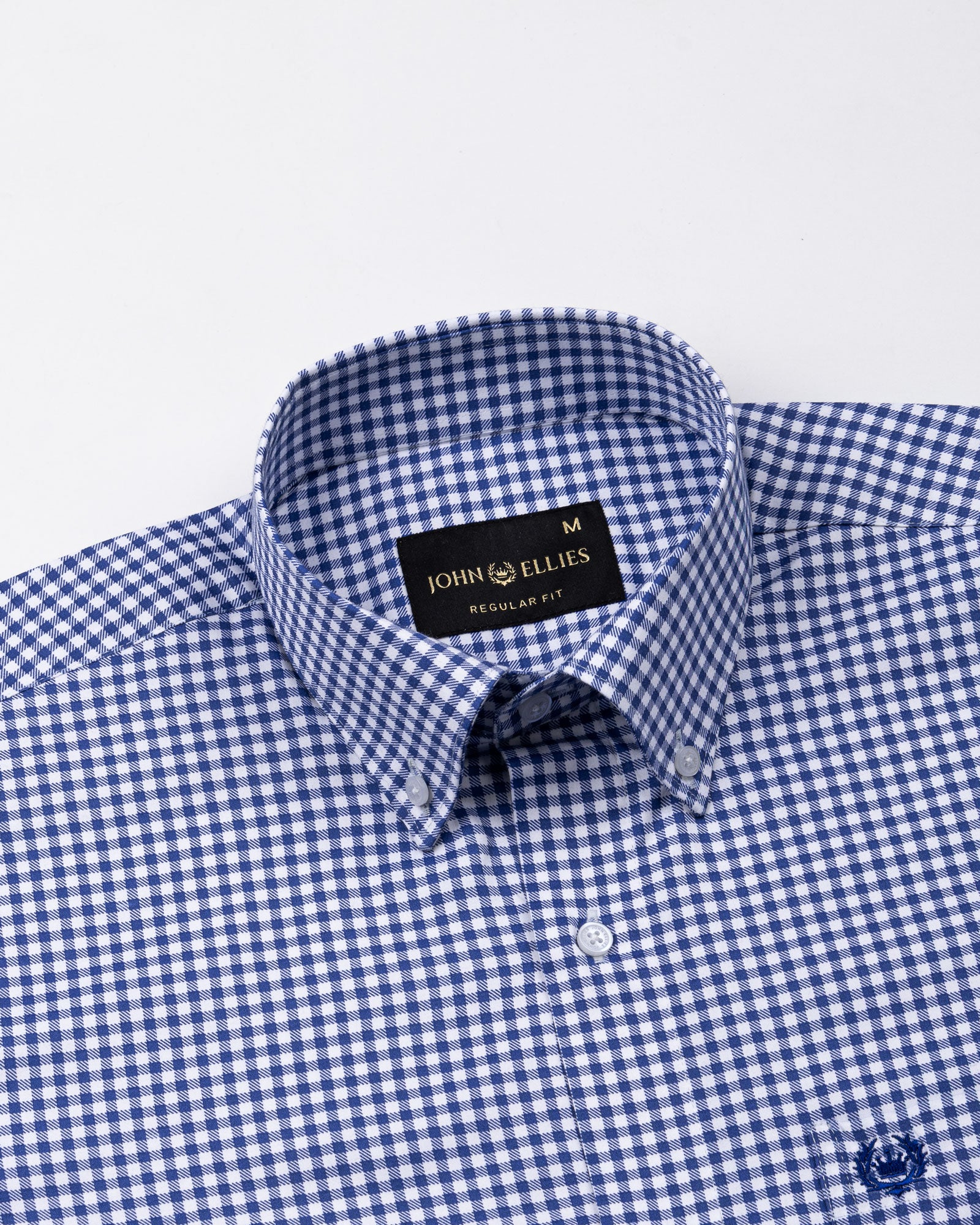 Emblem Blue Check Button Down Cotton Shirt - John Ellies