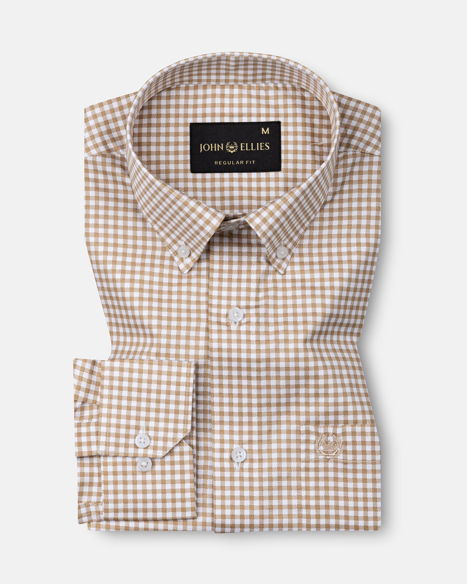 Emblem Brown Check Button Down Cotton Shirt - John Ellies