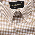 Emblem Brown Check Button Down Cotton Shirt - John Ellies