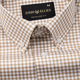 Emblem Brown Check Button Down Cotton Shirt - John Ellies