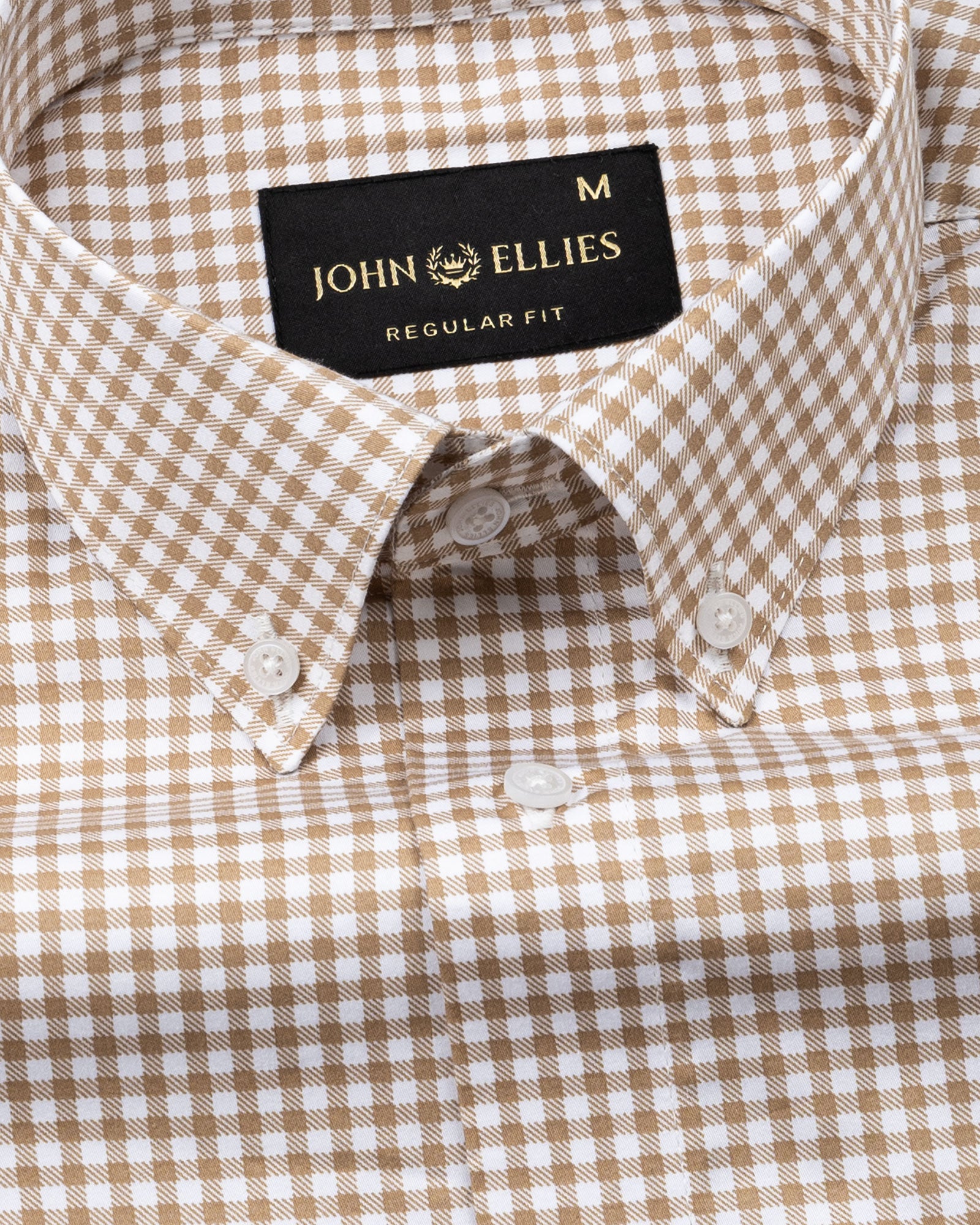 Emblem Brown Check Button Down Cotton Shirt - John Ellies