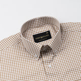 Emblem Brown Check Button Down Cotton Shirt - John Ellies