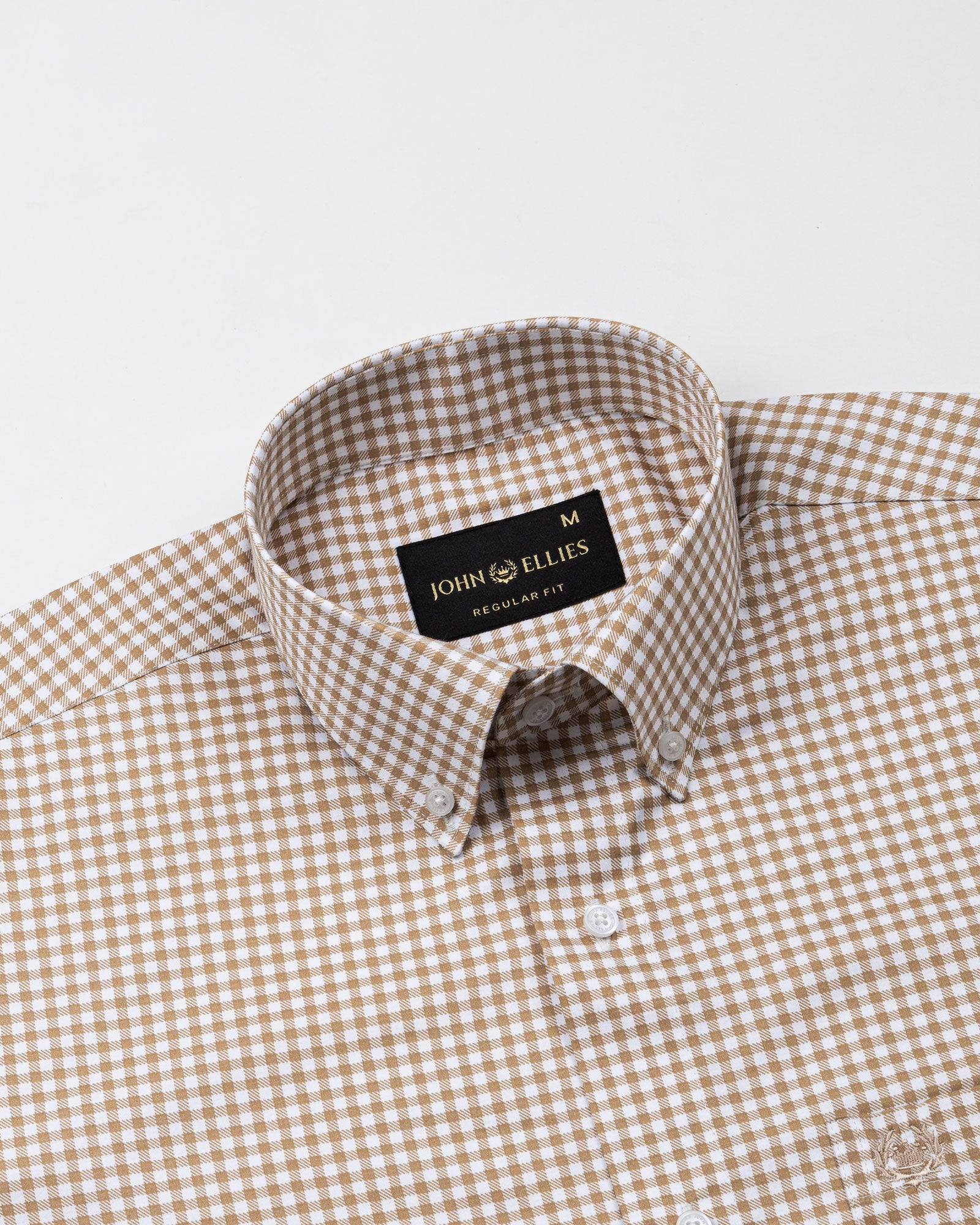Emblem Brown Check Button Down Cotton Shirt - John Ellies