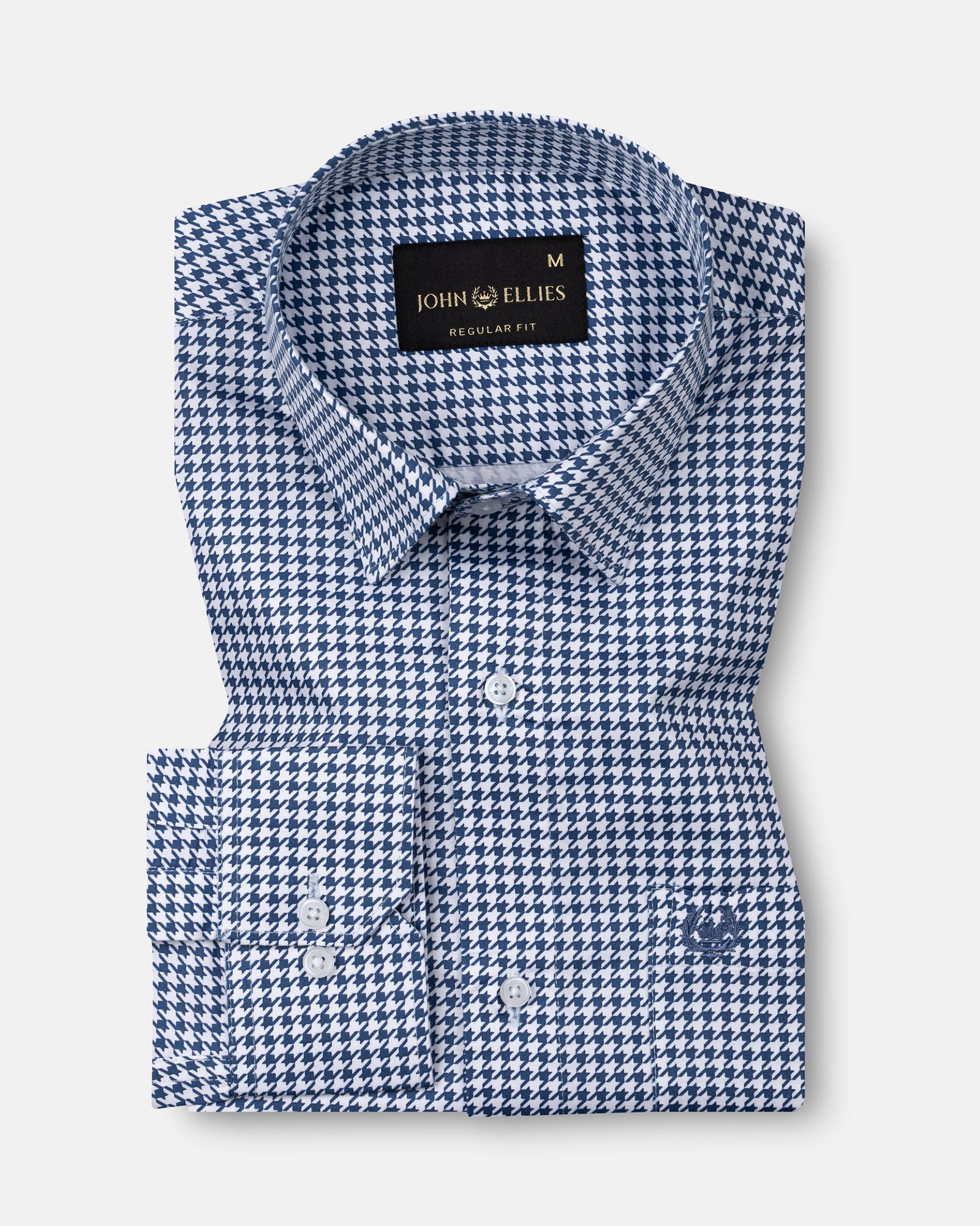 Brule Blue Houndstooth Check Cotton Shirt - John Ellies