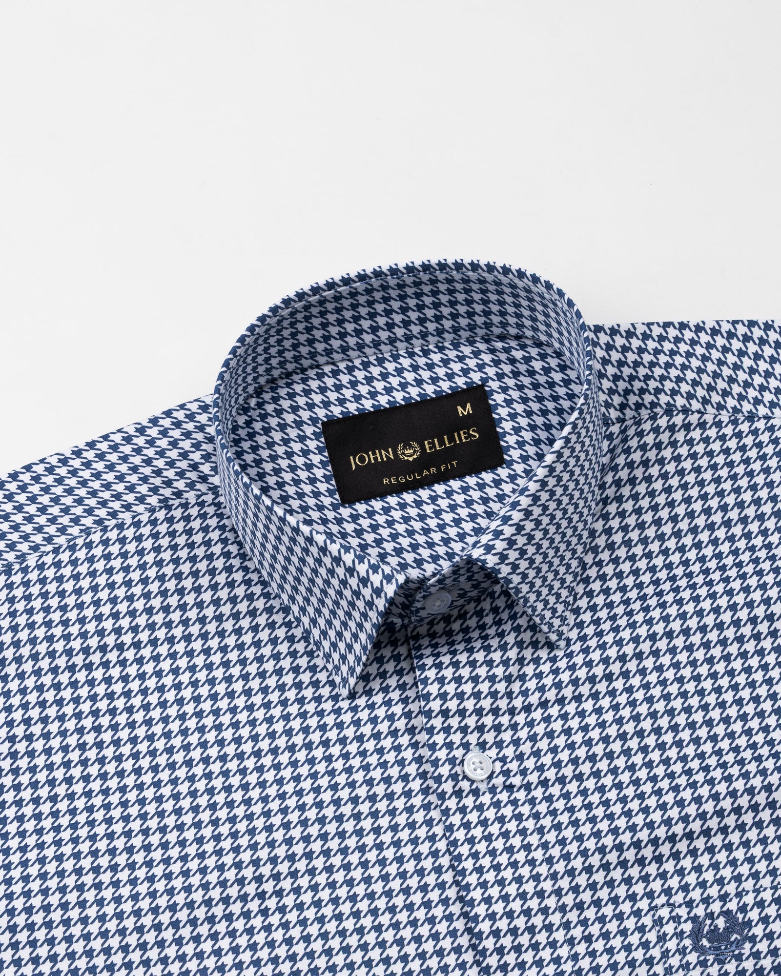 Brule Blue Houndstooth Check Cotton Shirt - John Ellies