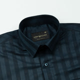 Matis Navy Blue Dobby Cotton Stripe Shirt - John Ellies