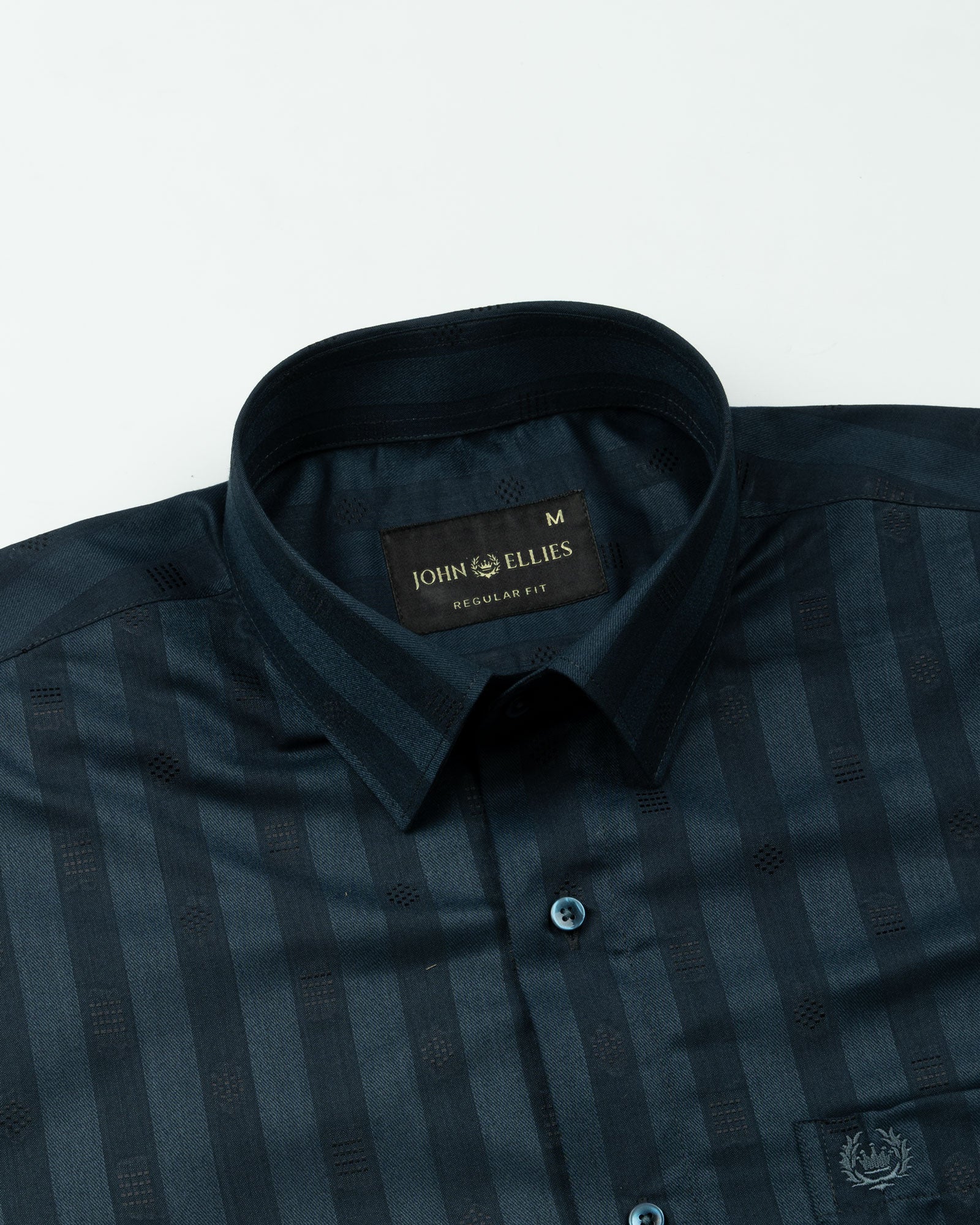 Matis Navy Blue Dobby Cotton Stripe Shirt - John Ellies