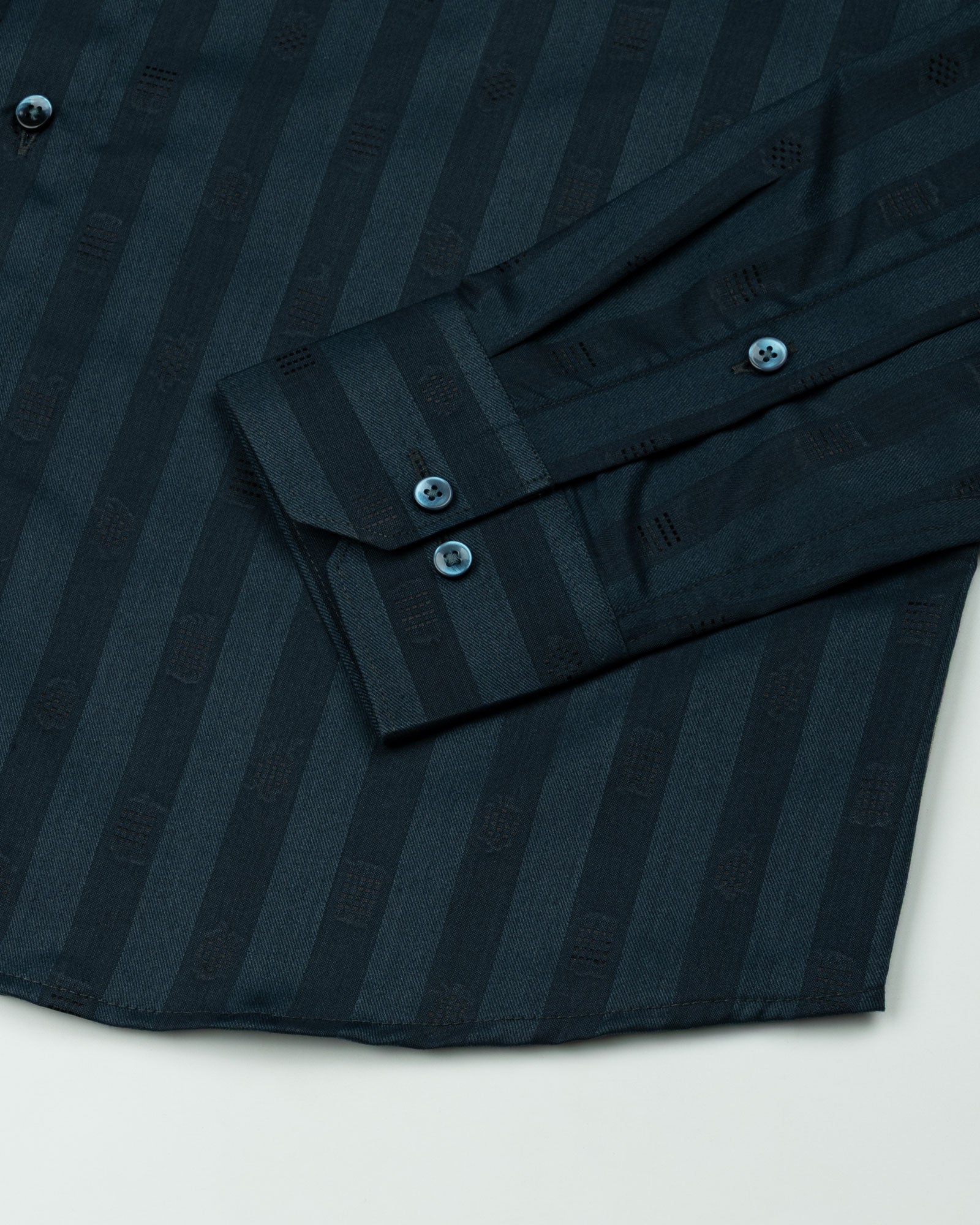 Matis Navy Blue Dobby Cotton Stripe Shirt - John Ellies