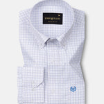 Dushan Blue Check Button Down Textured Cotton Shirt - John Ellies