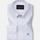 Dushan Blue Check Button Down Textured Cotton Shirt - John Ellies