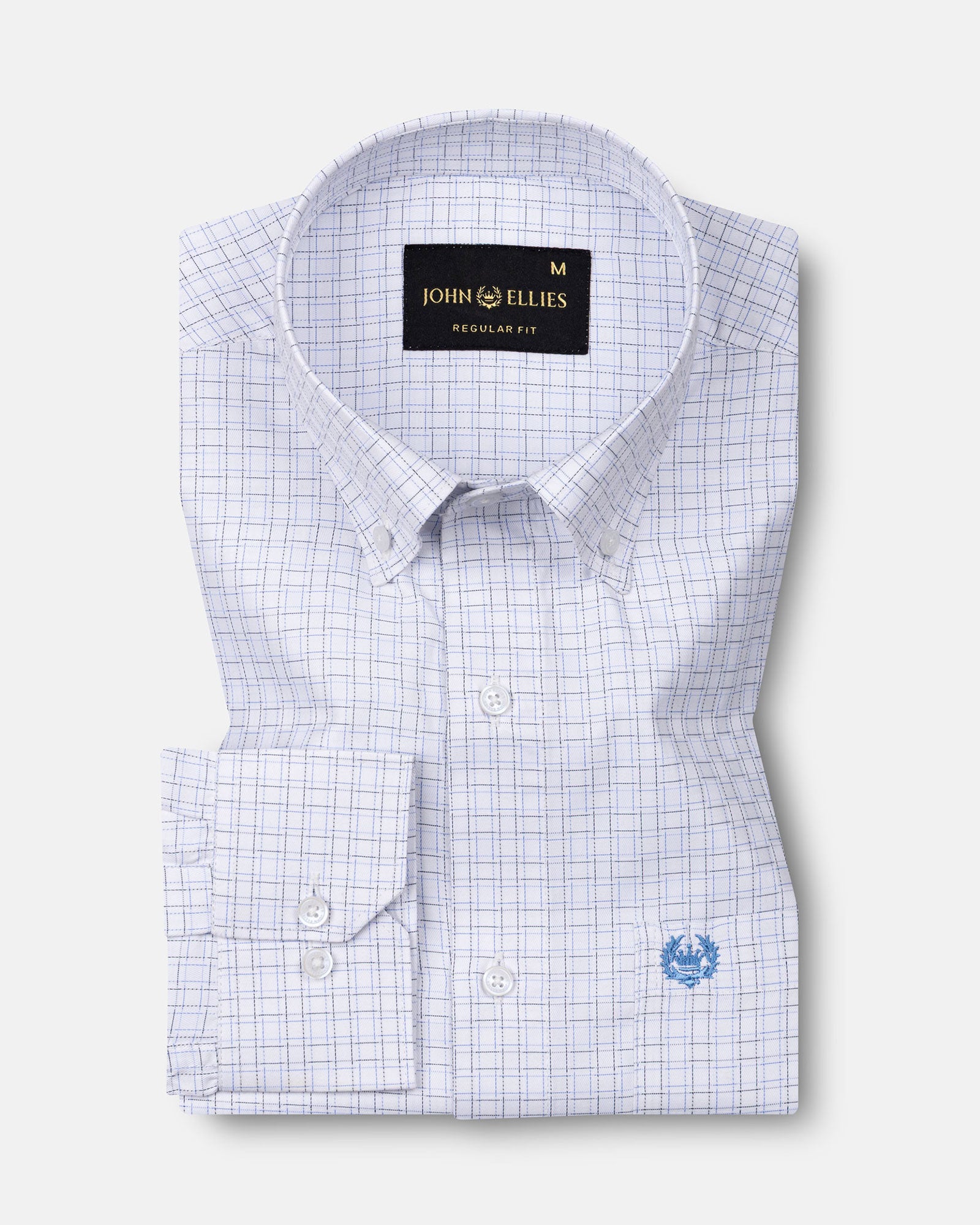 Dushan Blue Check Button Down Textured Cotton Shirt - John Ellies