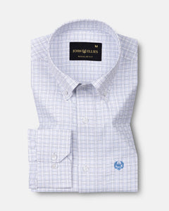 Dushan Blue Check Button Down Textured Cotton Shirt - John Ellies