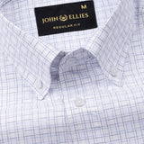 Dushan Blue Check Button Down Textured Cotton Shirt - John Ellies