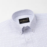 Dushan Blue Check Button Down Textured Cotton Shirt - John Ellies