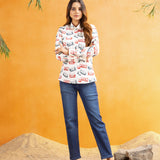 Bloom Cream Design Cotton Women Shirt - John Ellies